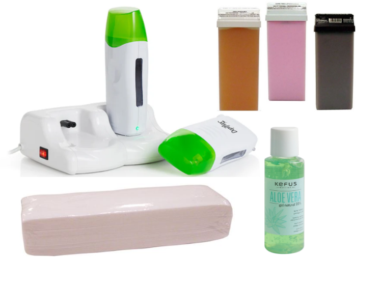 Imagen de Kit Depilación Profesional Depilflax (base + 2 calentadores + cera roll-on + bandas + aloe vera)