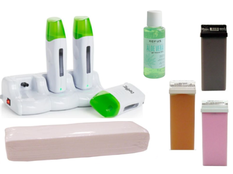 Imagen de Kit Depilación Profesional Depilflax (Base Triple + 3 Calentadores + Cera roll-on + Bandas + Aloe Vera)